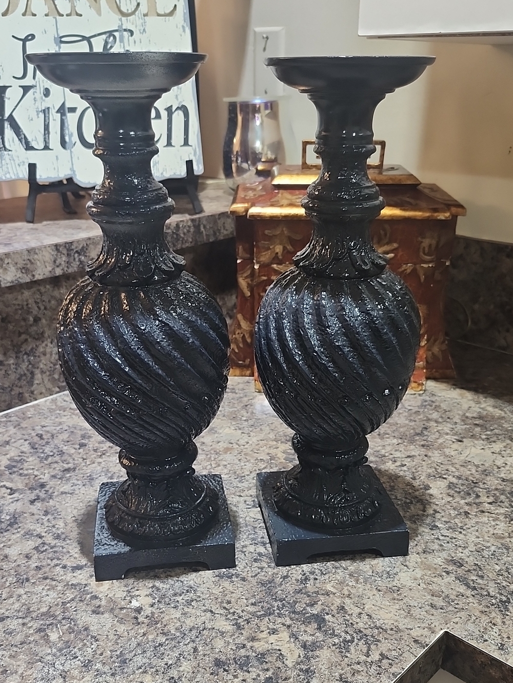 Vintage Resin Pedesta Candle Holders - Pair